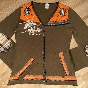 Vintage M Brown and Orange Women's Cardigan